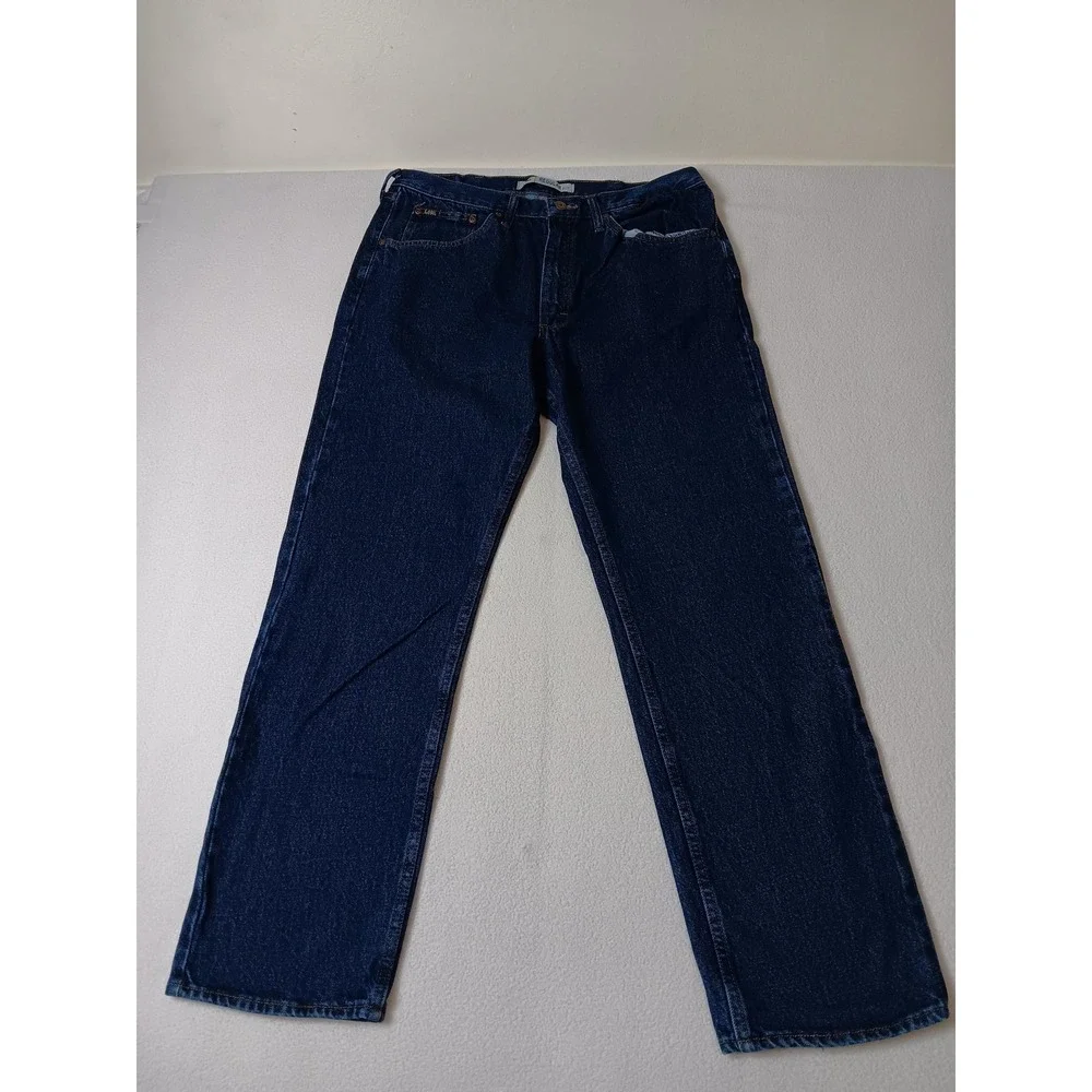 Lee Mens Regular Fit Straight Jeans Blue Dark Wash Denim 36x32 Classic Logo - Picture 2 of 5